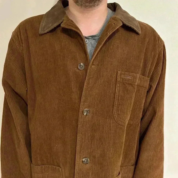 Vintage EDDIE BAUER cotton corduroy barn chore jacket leather collar sz L/ xL - Picture 5 of 11